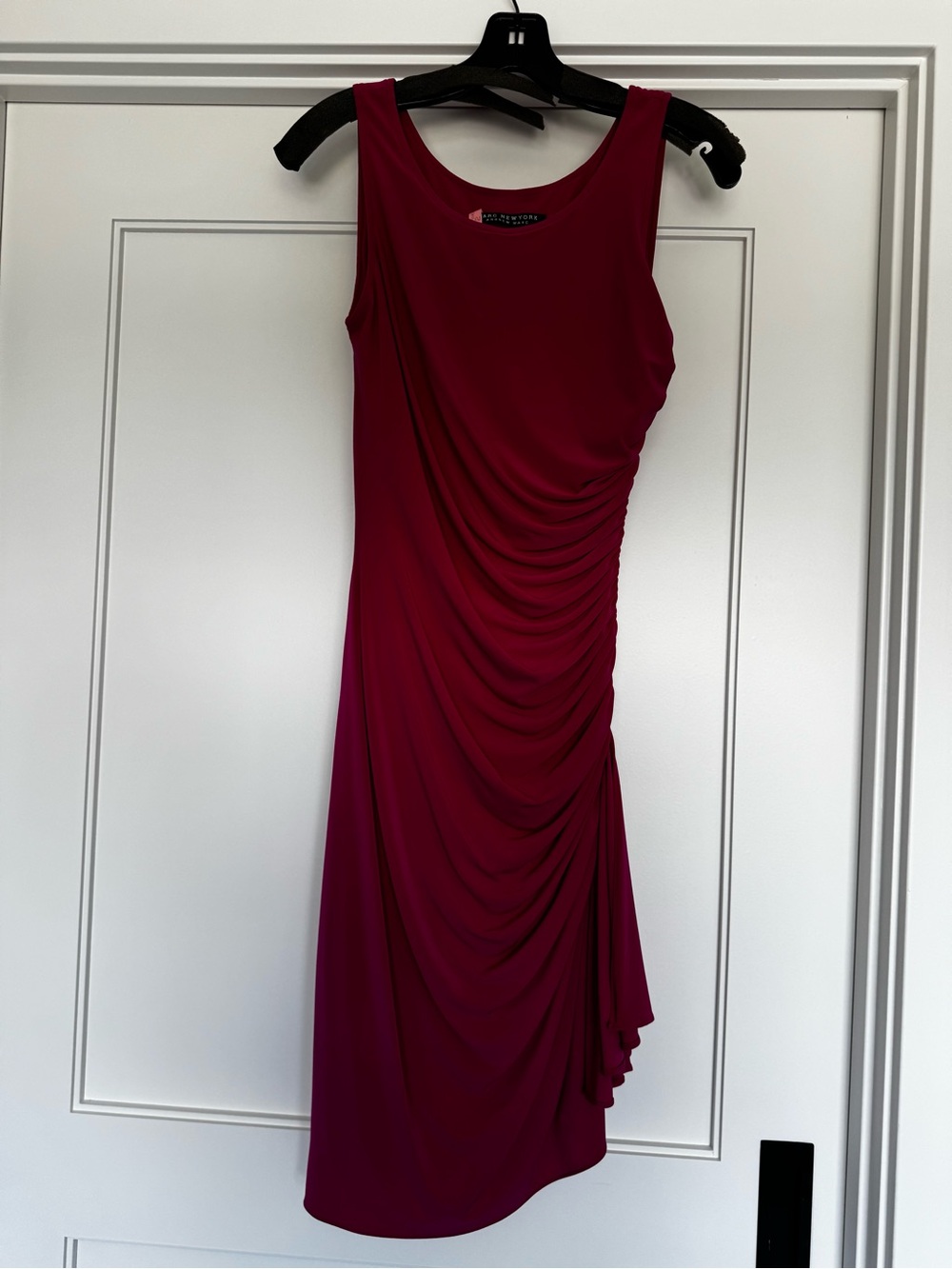 Andrew Marc Sleeveless Ruched Fushia Midi Dress